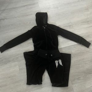 Pink Rose Black Jacket and pants sweatsuit.